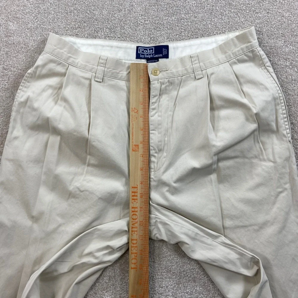 Polo Ralph Lauren Hammond Pant Men 33x30 Tan Beige Pleated Cuffed Chinos